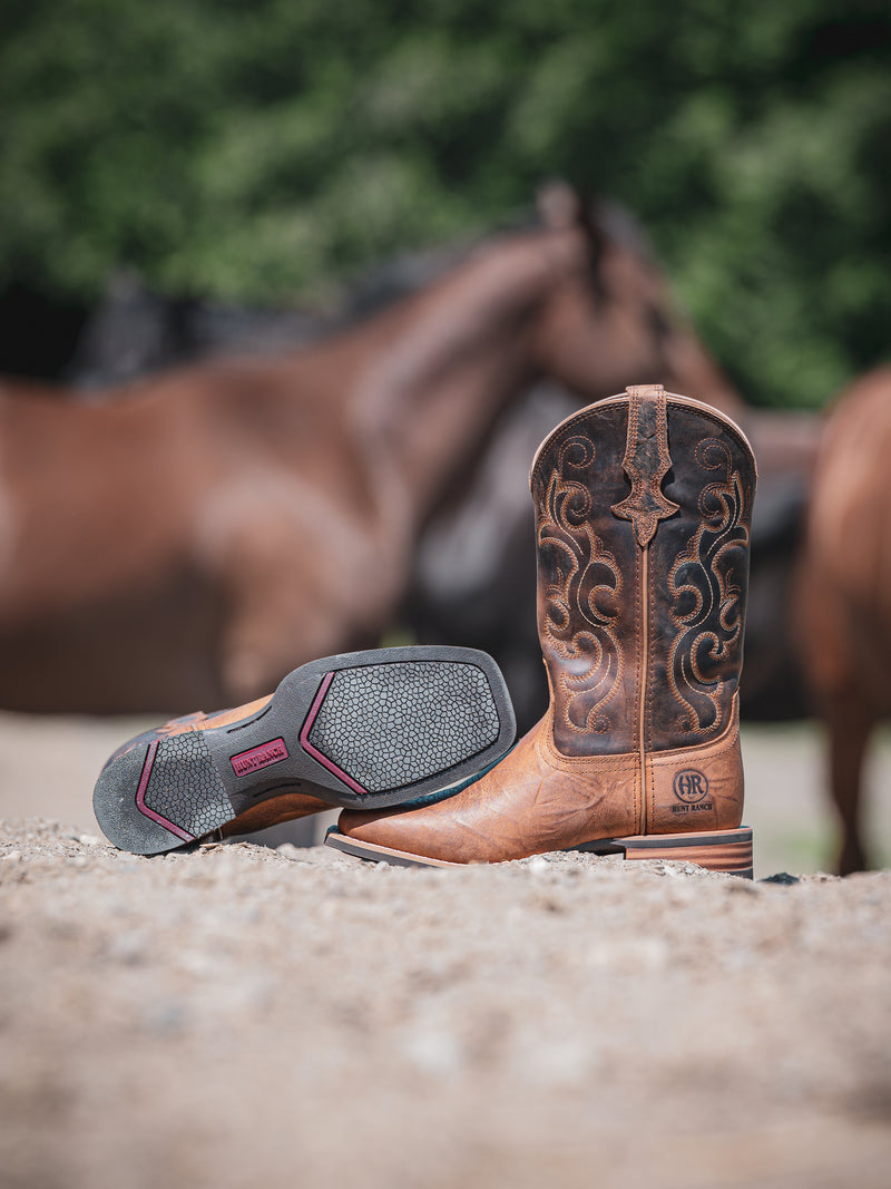 Bottes Western "Dallas" Hunt Ranch – Caramel & Brun Profond