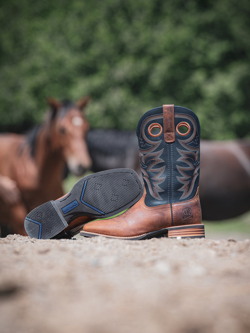 Bottes Western "Colt" Hunt Ranch – Brun Vintage & Bleu Profond
